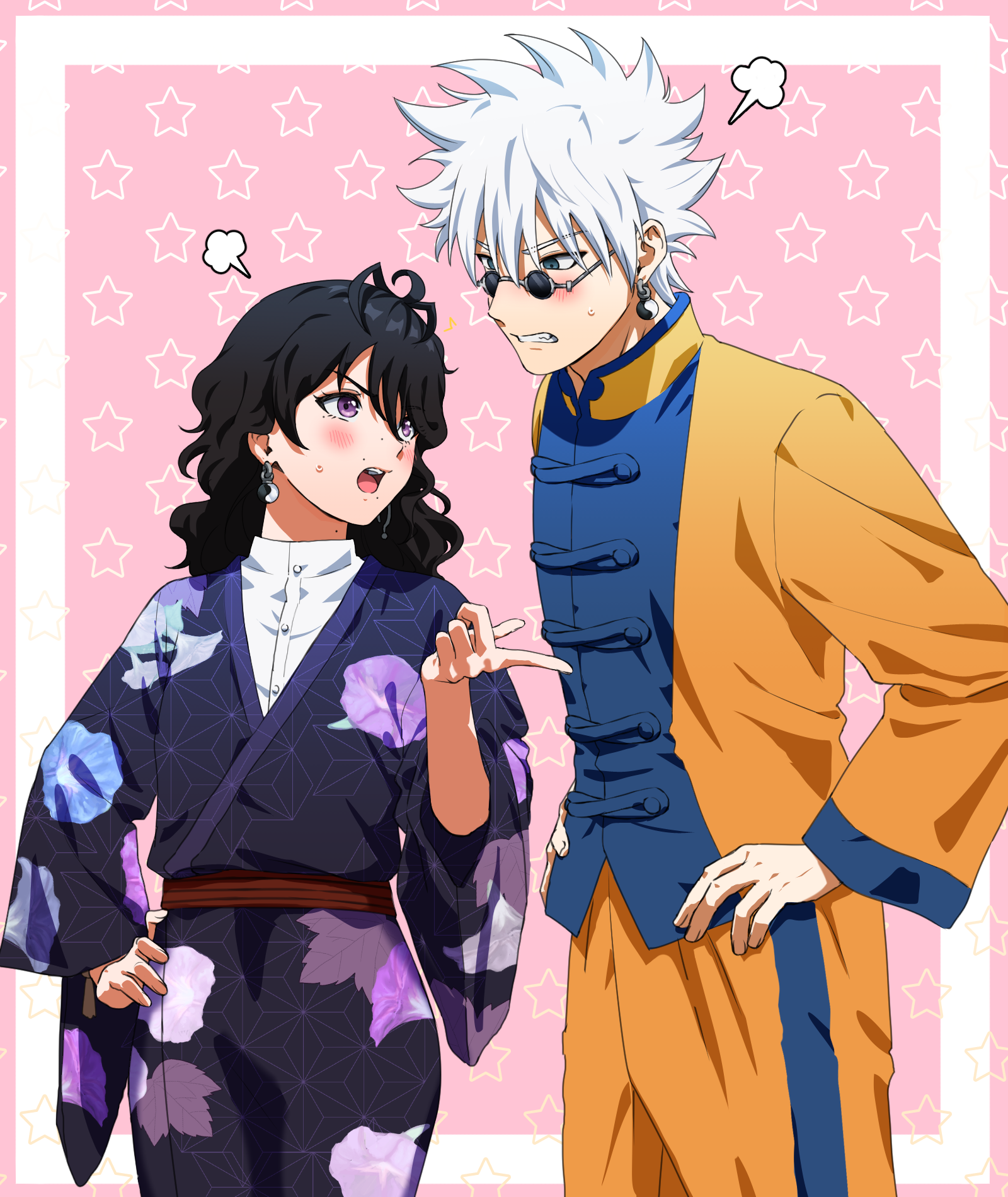 art of my OC Yukie and Enishi Yukishiro from Rurouni Kenshin. The two are arguing with each other, but they are blushing at the same time